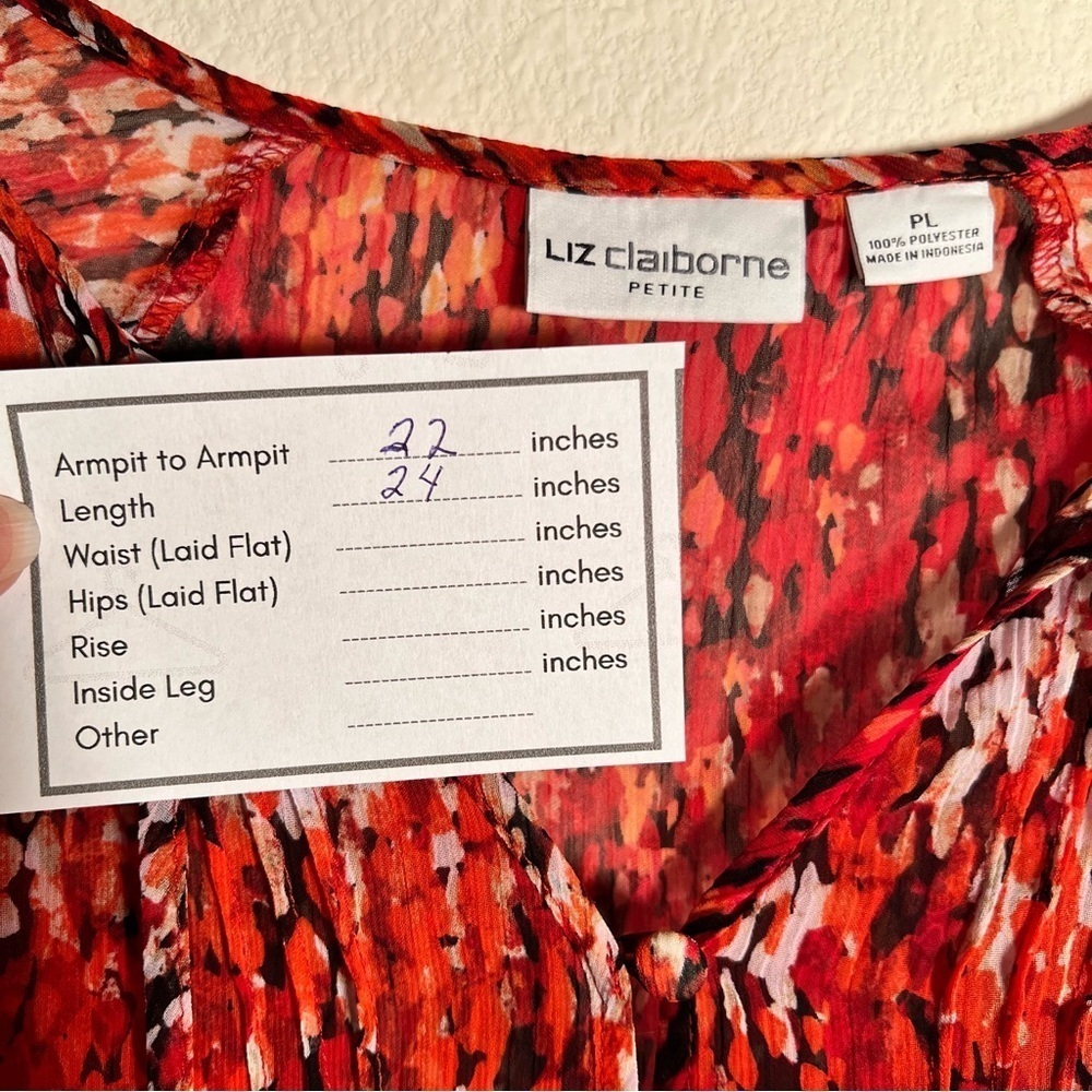 Liz Claiborne Orange Black Graphic Short Sleeve Blouse Cami - Picture 5 of 5